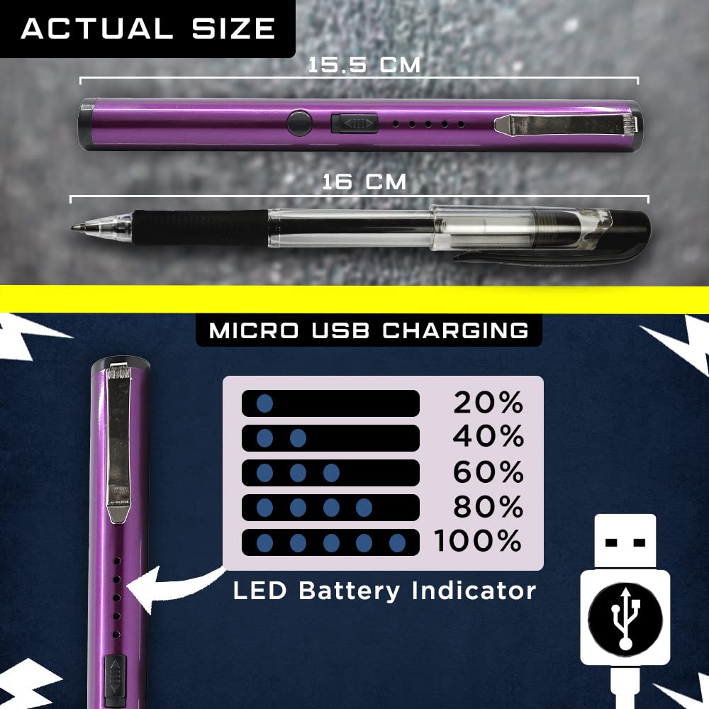 Streetwise Pain Pen 25,000,000 Stun Gun for Self Defense - Tactical Stun Pen for Women and Men, USB Rechargeable, Battery Indicator, Durable Clip, Compact and Concealable for Protection