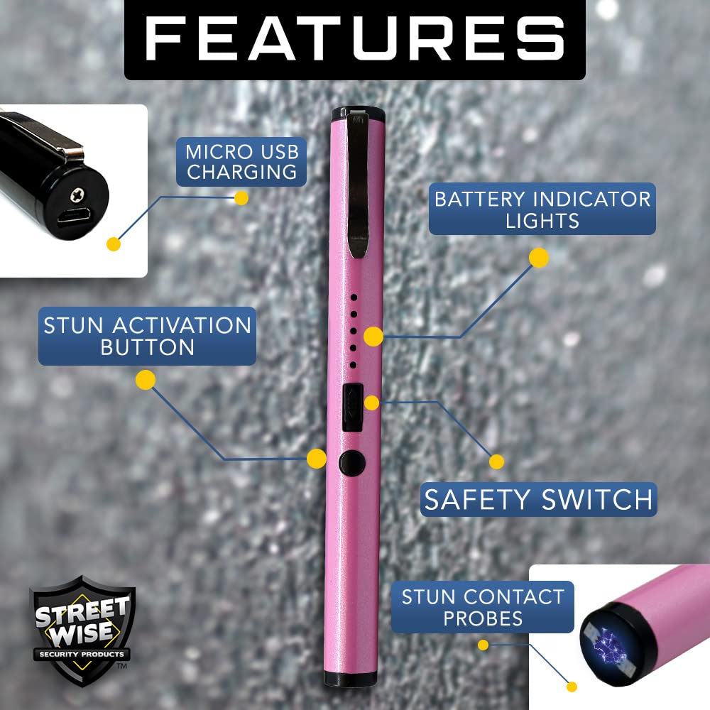 Streetwise Pain Pen 25,000,000 Stun Gun for Self Defense - Tactical Stun Pen for Women and Men, USB Rechargeable, Battery Indicator, Durable Clip, Compact and Concealable for Protection