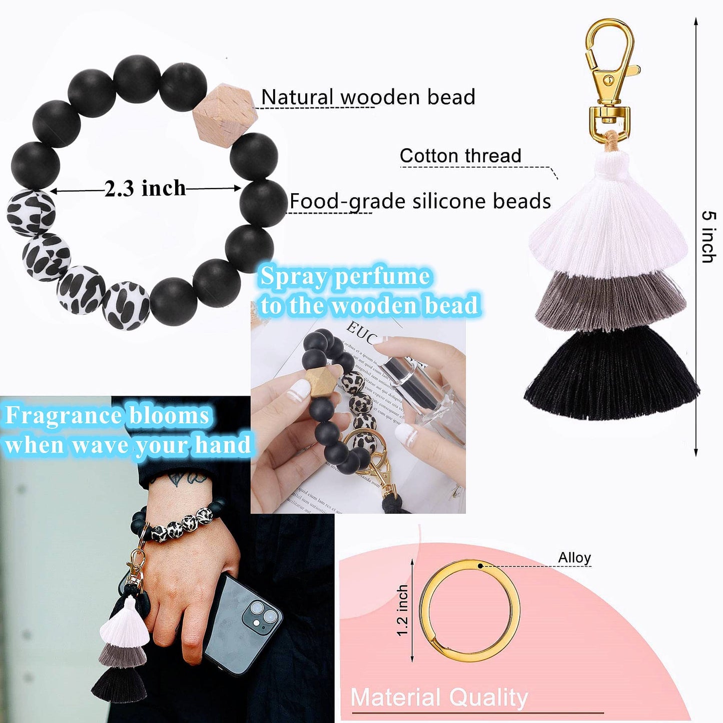 BATUMEYE Gift Keychain Set for Woman with Card Holder, Wristlet Strap, Whistle, Travel Bottle Holder, Bottle Opener