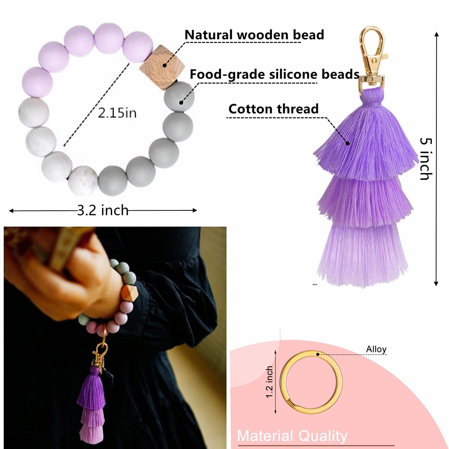 BATUMEYE Gift Keychain Set for Woman with Card Holder, Wristlet Strap, Whistle, Travel Bottle Holder, Bottle Opener