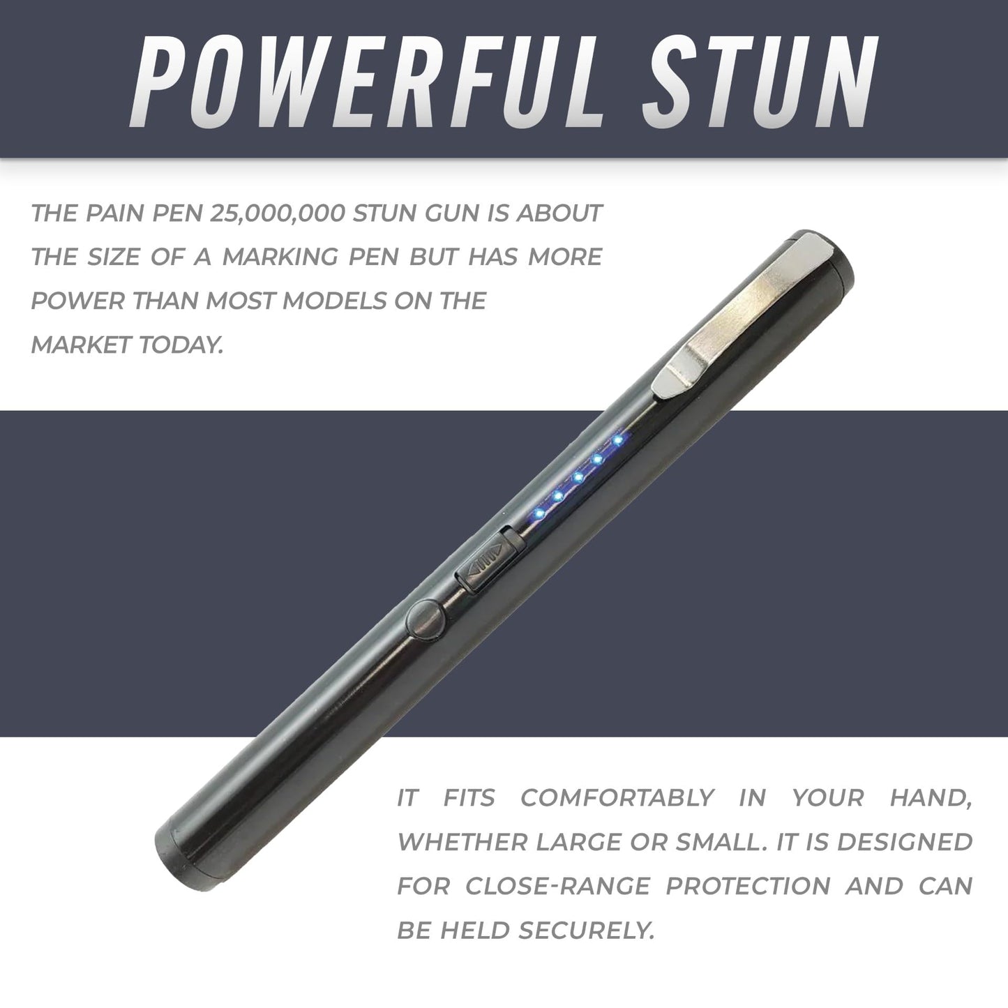 Streetwise Pain Pen 25,000,000 Stun Gun for Self Defense - Tactical Stun Pen for Women and Men, USB Rechargeable, Battery Indicator, Durable Clip, Compact and Concealable for Protection