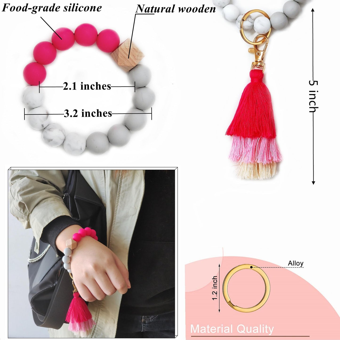 BATUMEYE Gift Keychain Set for Woman with Card Holder, Wristlet Strap, Whistle, Travel Bottle Holder, Bottle Opener