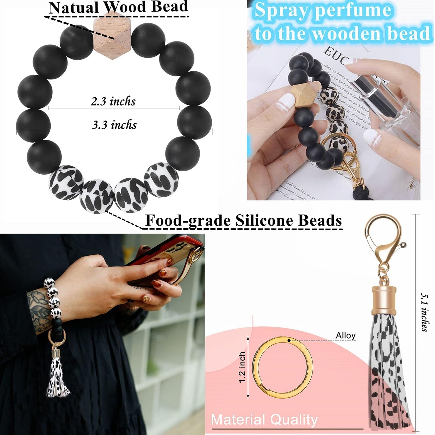 BATUMEYE Gift Keychain Set for Woman with Card Holder, Wristlet Strap, Whistle, Travel Bottle Holder, Bottle Opener