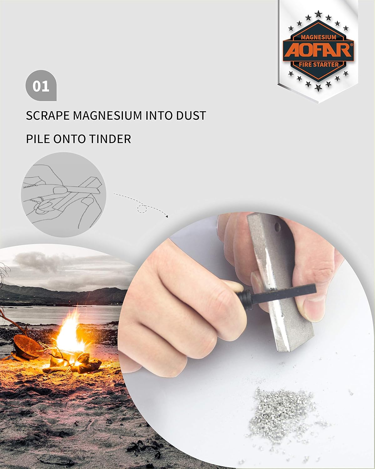 AOFAR Magnesium Fire Starter AF-374 (2-Pack) Outdoor Survival fire Striker kit