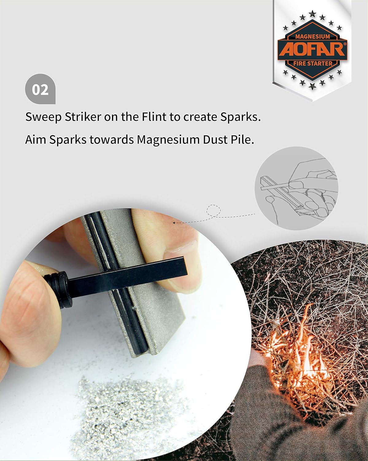 AOFAR Magnesium Fire Starter AF-374 (2-Pack) Outdoor Survival fire Striker kit