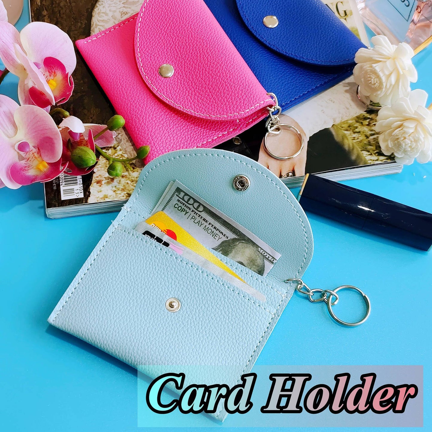 BATUMEYE Gift Keychain Set for Woman with Card Holder, Wristlet Strap, Whistle, Travel Bottle Holder, Bottle Opener
