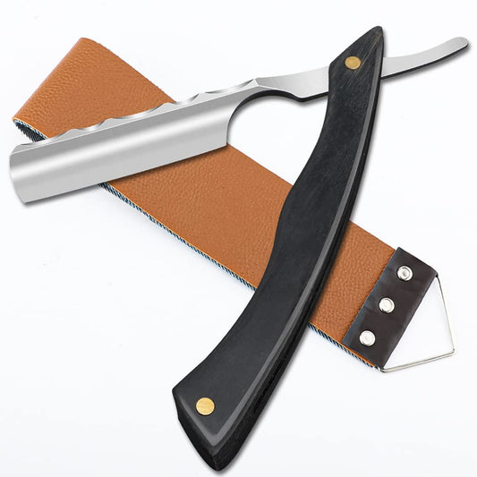 Straight Razor With Strope - Professional Straight Edge Barber Premium Stainless Steel Shaver With Shaving Strop for Men Home & Salon Grooming Using (NO.153)
