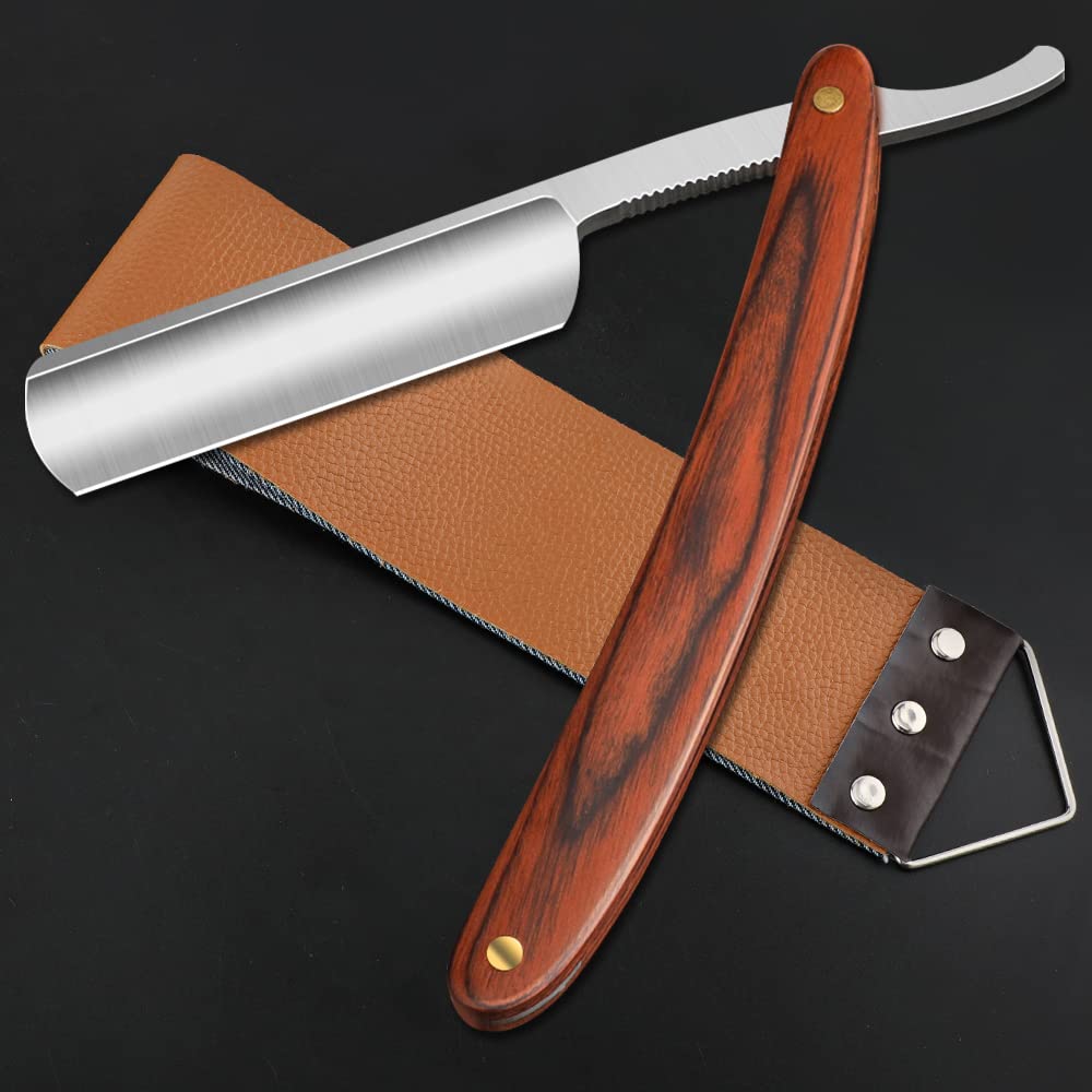 Straight Razor With Strope - Professional Straight Edge Barber Premium Stainless Steel Shaver With Shaving Strop for Men Home & Salon Grooming Using (NO.153)