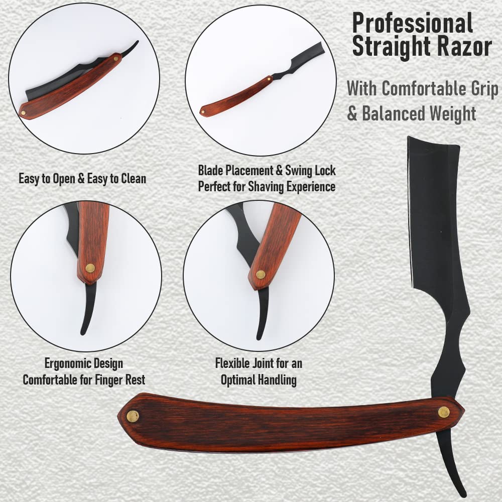 Straight Razor With Strope - Professional Straight Edge Barber Premium Stainless Steel Shaver With Shaving Strop for Men Home & Salon Grooming Using (NO.153)