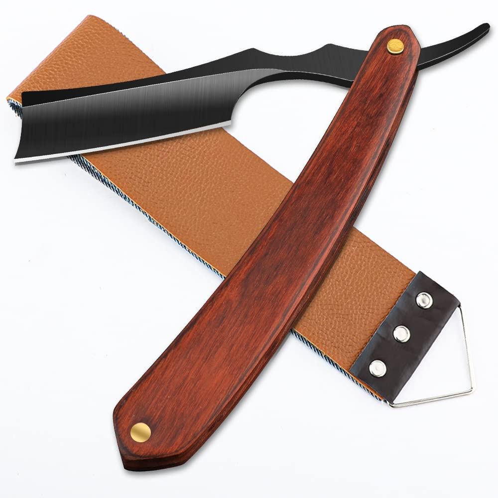 Straight Razor With Strope - Professional Straight Edge Barber Premium Stainless Steel Shaver With Shaving Strop for Men Home & Salon Grooming Using (NO.153)