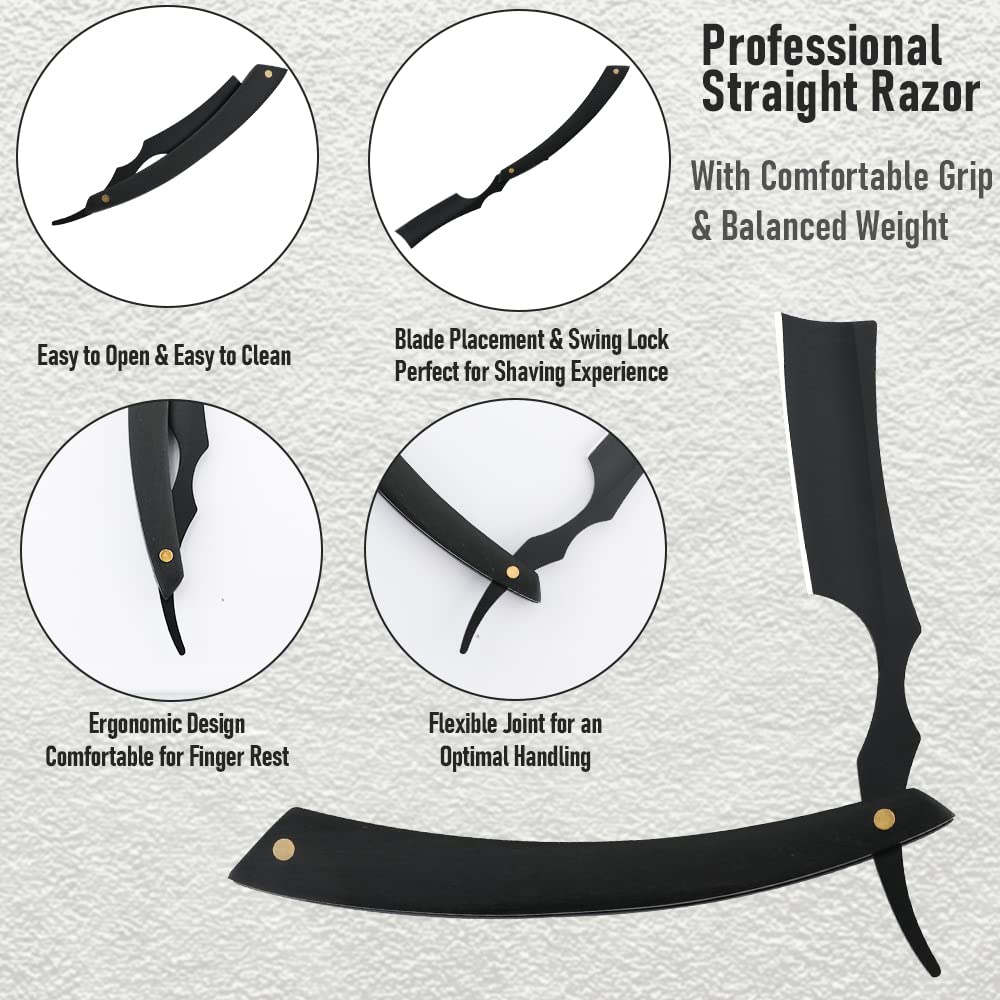 Straight Razor With Strope - Professional Straight Edge Barber Premium Stainless Steel Shaver With Shaving Strop for Men Home & Salon Grooming Using (NO.153)