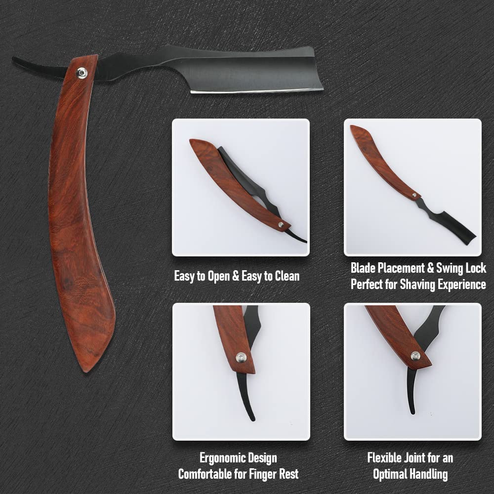 Straight Razor With Strope - Professional Straight Edge Barber Premium Stainless Steel Shaver With Shaving Strop for Men Home & Salon Grooming Using (NO.153)