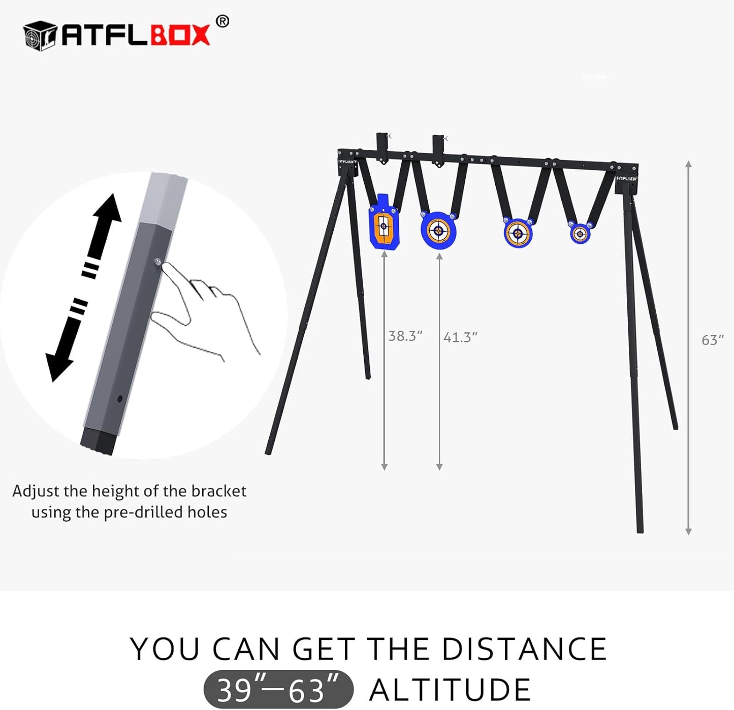 Steel Target for Shooting Stand System Set, 63 Inch Adjustable Height, 3/8'' Thick 7''x12'' Silhouette and 4'' 6'' 8'' Gong Targets, 10pcs Paper Targets and Target Holder Expansion Kit