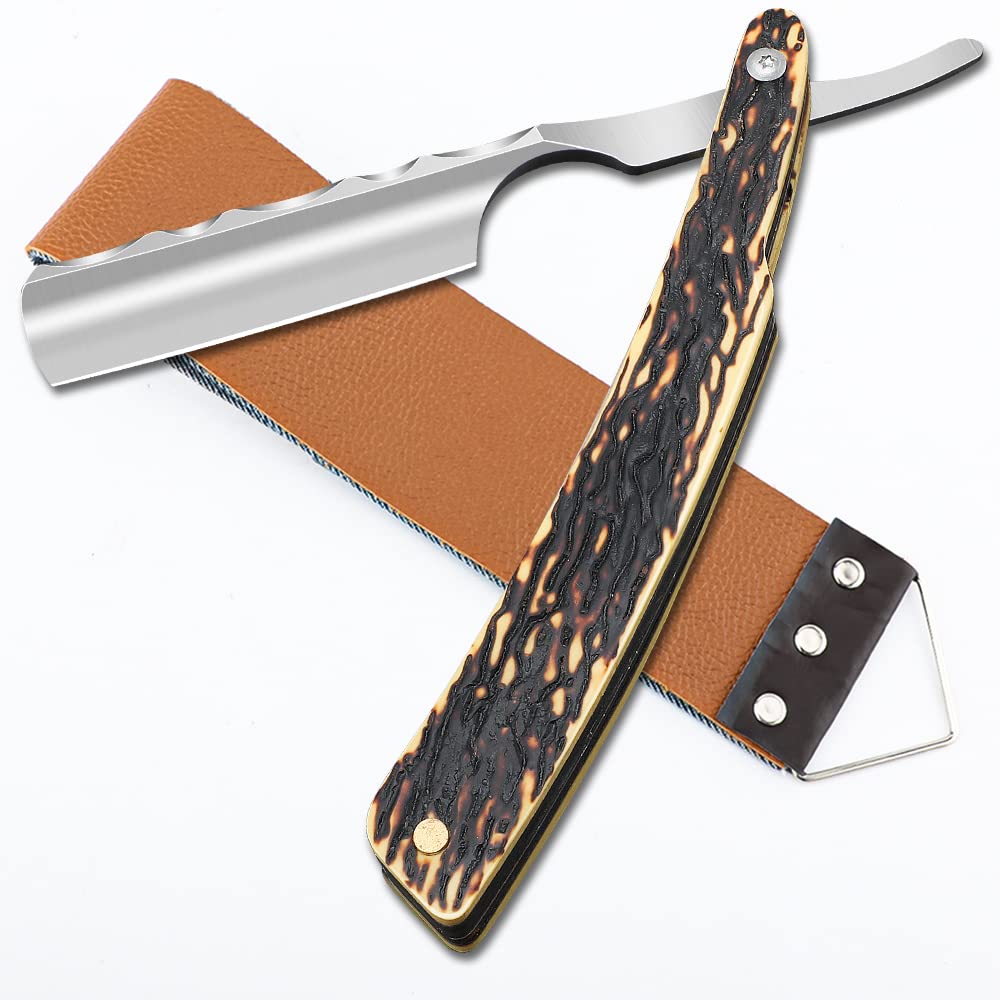 Straight Razor With Strope - Professional Straight Edge Barber Premium Stainless Steel Shaver With Shaving Strop for Men Home & Salon Grooming Using (NO.153)
