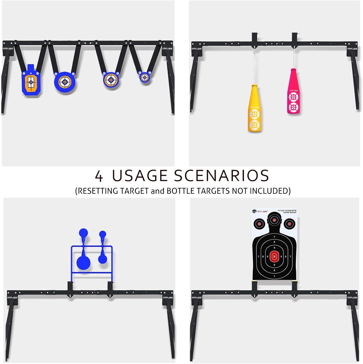 Steel Target for Shooting Stand System Set, 63 Inch Adjustable Height, 3/8'' Thick 7''x12'' Silhouette and 4'' 6'' 8'' Gong Targets, 10pcs Paper Targets and Target Holder Expansion Kit