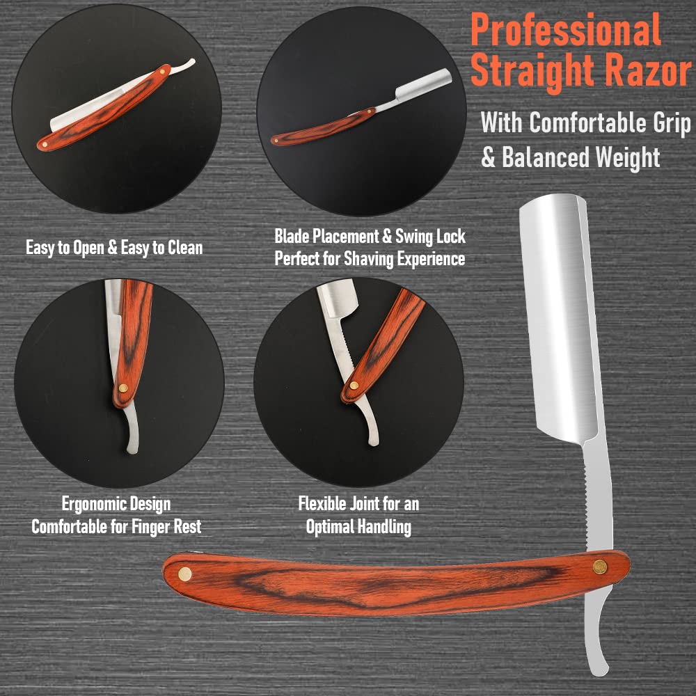 Straight Razor With Strope - Professional Straight Edge Barber Premium Stainless Steel Shaver With Shaving Strop for Men Home & Salon Grooming Using (NO.153)