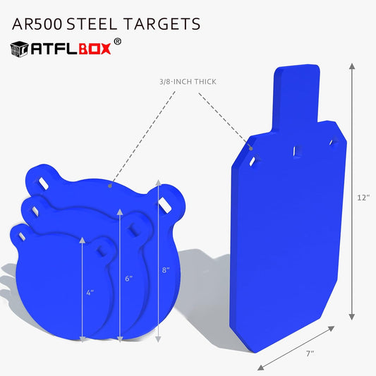 Steel Target for Shooting Stand System Set, 63 Inch Adjustable Height, 3/8'' Thick 7''x12'' Silhouette and 4'' 6'' 8'' Gong Targets, 10pcs Paper Targets and Target Holder Expansion Kit