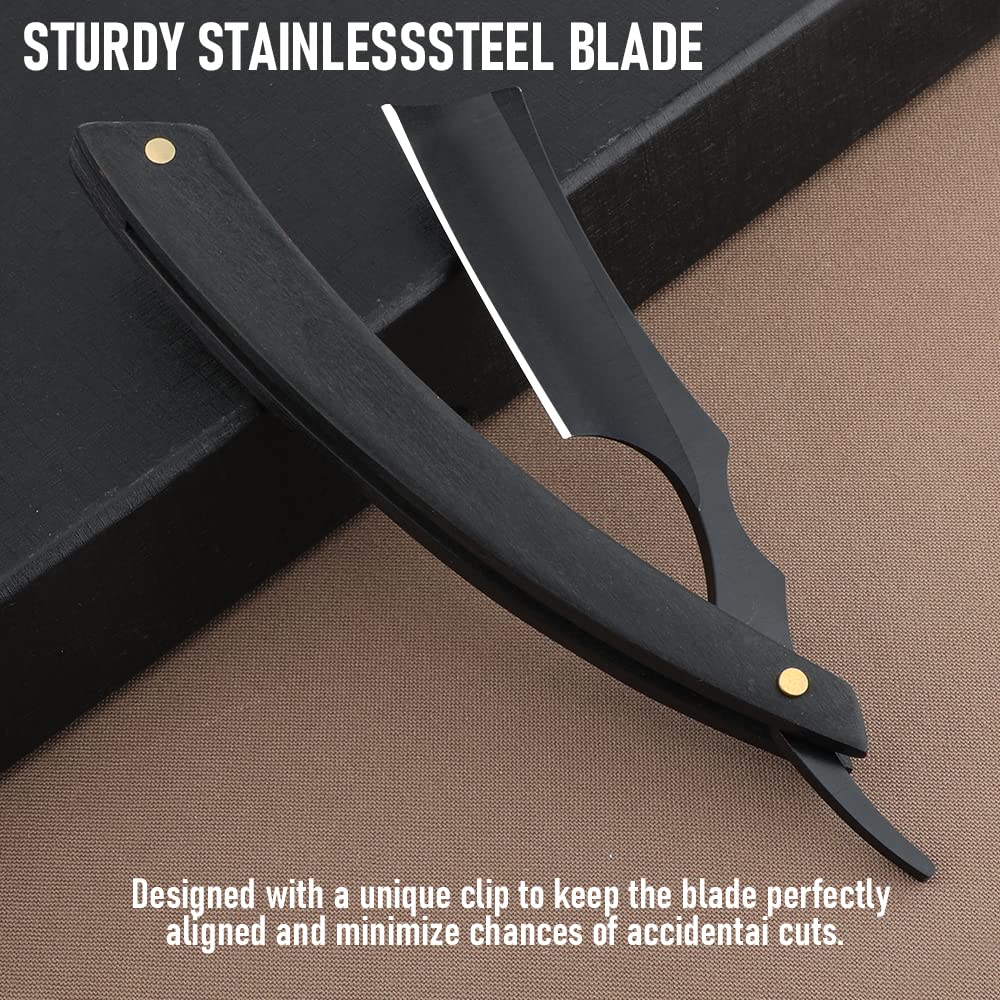 Straight Razor With Strope - Professional Straight Edge Barber Premium Stainless Steel Shaver With Shaving Strop for Men Home & Salon Grooming Using (NO.153)