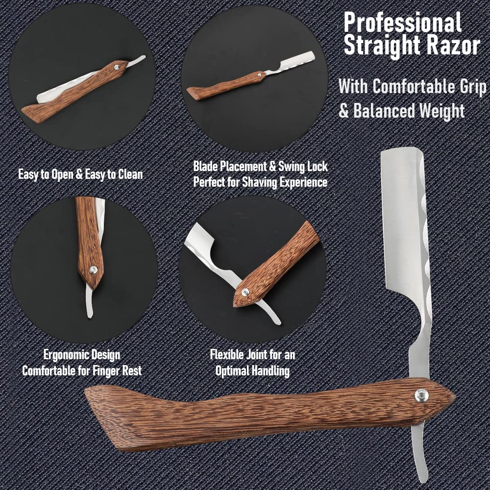 Straight Razor With Strope - Professional Straight Edge Barber Premium Stainless Steel Shaver With Shaving Strop for Men Home & Salon Grooming Using (NO.153)