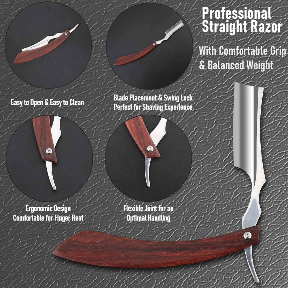 Straight Razor With Strope - Professional Straight Edge Barber Premium Stainless Steel Shaver With Shaving Strop for Men Home & Salon Grooming Using (NO.153)