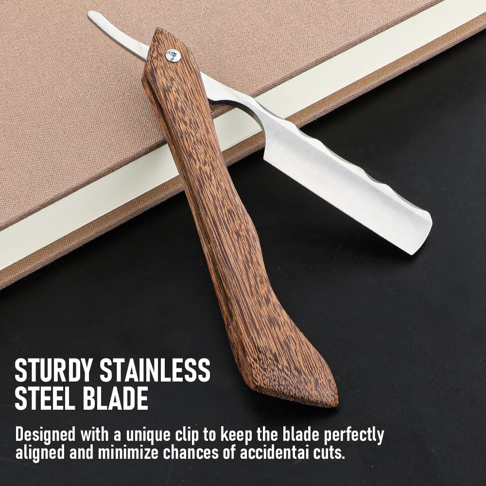 Straight Razor With Strope - Professional Straight Edge Barber Premium Stainless Steel Shaver With Shaving Strop for Men Home & Salon Grooming Using (NO.153)