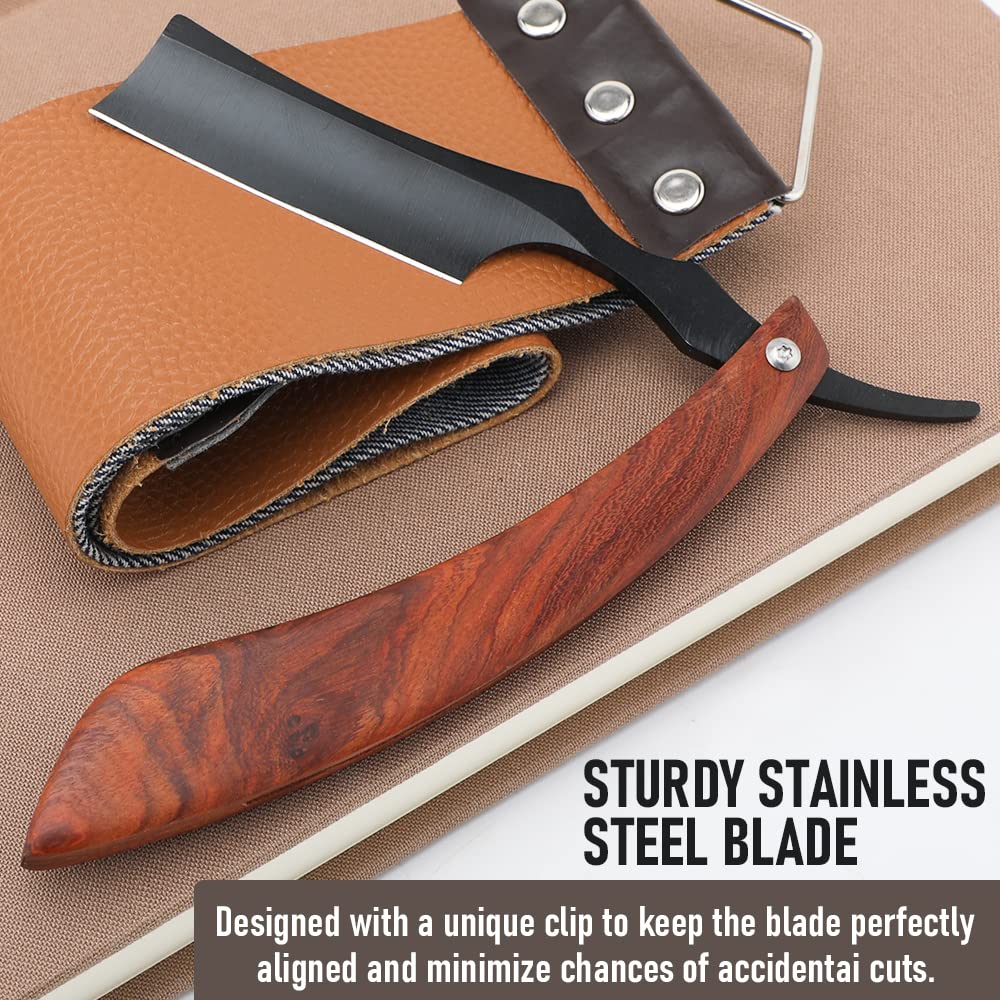 Straight Razor With Strope - Professional Straight Edge Barber Premium Stainless Steel Shaver With Shaving Strop for Men Home & Salon Grooming Using (NO.153)
