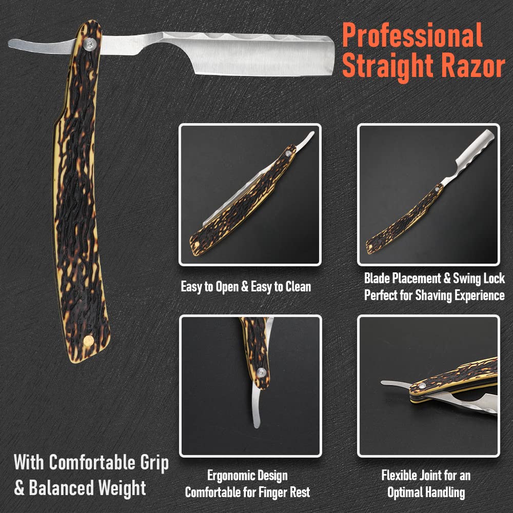 Straight Razor With Strope - Professional Straight Edge Barber Premium Stainless Steel Shaver With Shaving Strop for Men Home & Salon Grooming Using (NO.153)