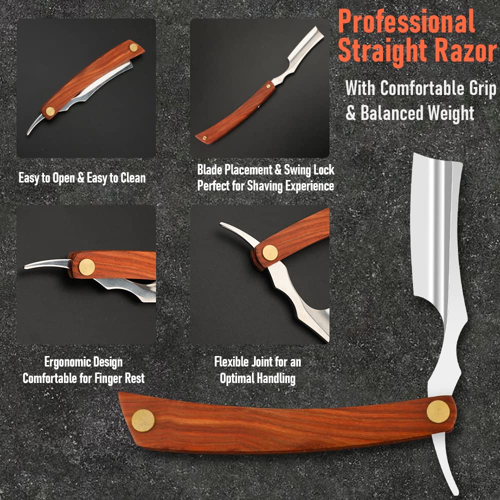 Straight Razor With Strope - Professional Straight Edge Barber Premium Stainless Steel Shaver With Shaving Strop for Men Home & Salon Grooming Using (NO.153)