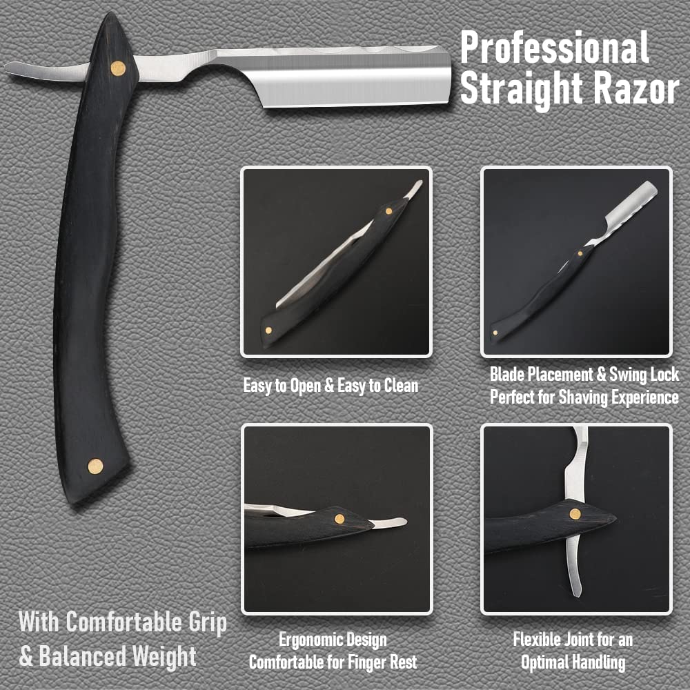 Straight Razor With Strope - Professional Straight Edge Barber Premium Stainless Steel Shaver With Shaving Strop for Men Home & Salon Grooming Using (NO.153)
