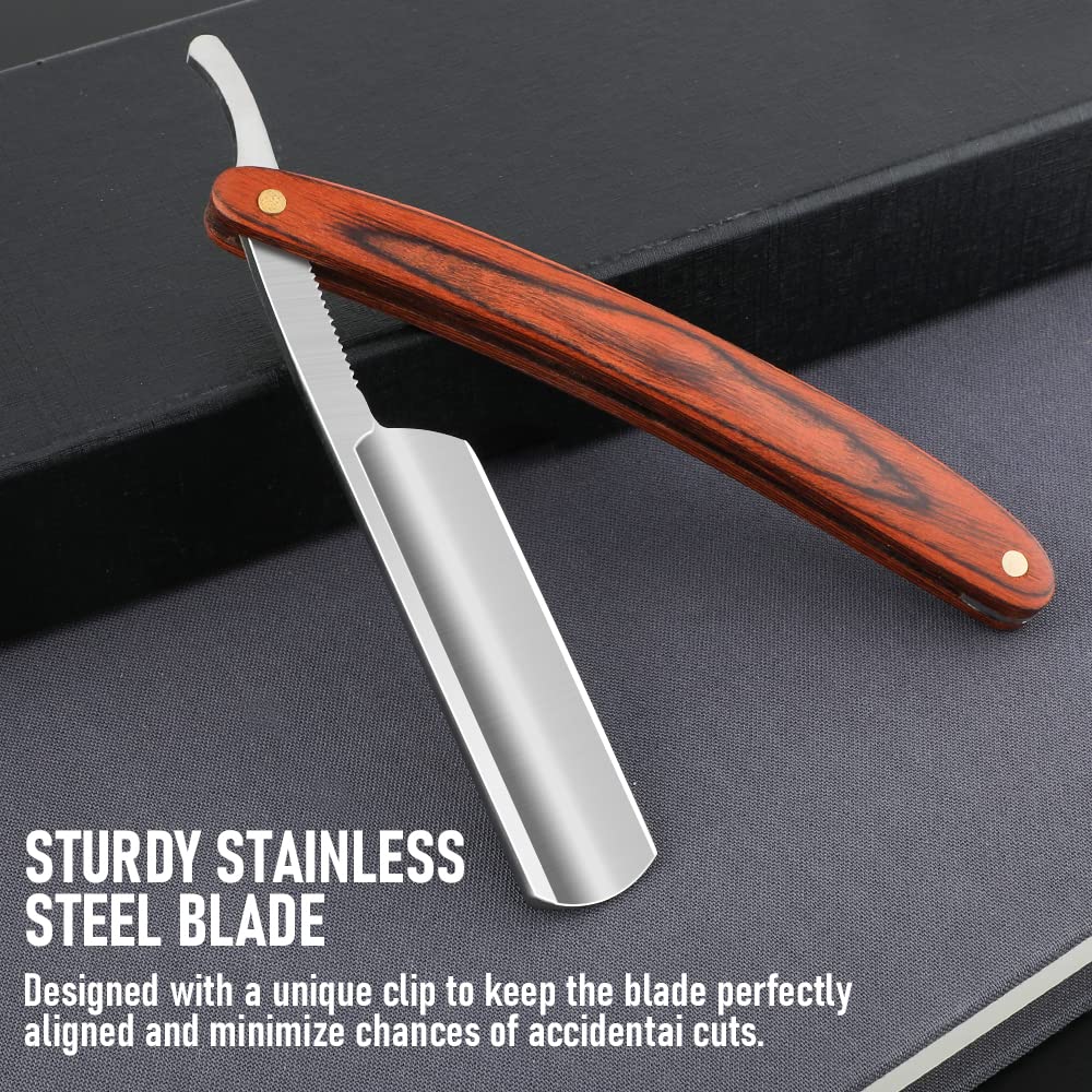 Straight Razor With Strope - Professional Straight Edge Barber Premium Stainless Steel Shaver With Shaving Strop for Men Home & Salon Grooming Using (NO.153)