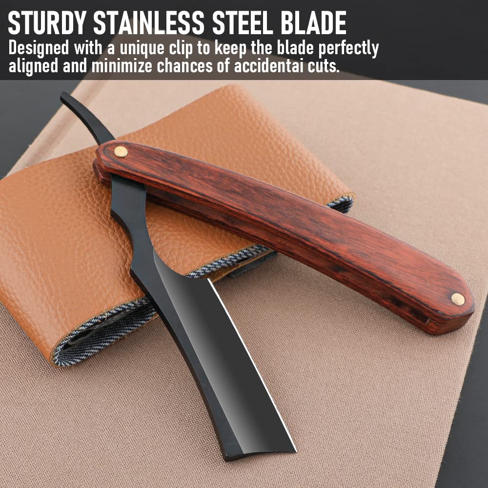 Straight Razor With Strope - Professional Straight Edge Barber Premium Stainless Steel Shaver With Shaving Strop for Men Home & Salon Grooming Using (NO.153)