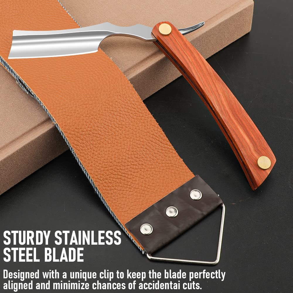 Straight Razor With Strope - Professional Straight Edge Barber Premium Stainless Steel Shaver With Shaving Strop for Men Home & Salon Grooming Using (NO.153)