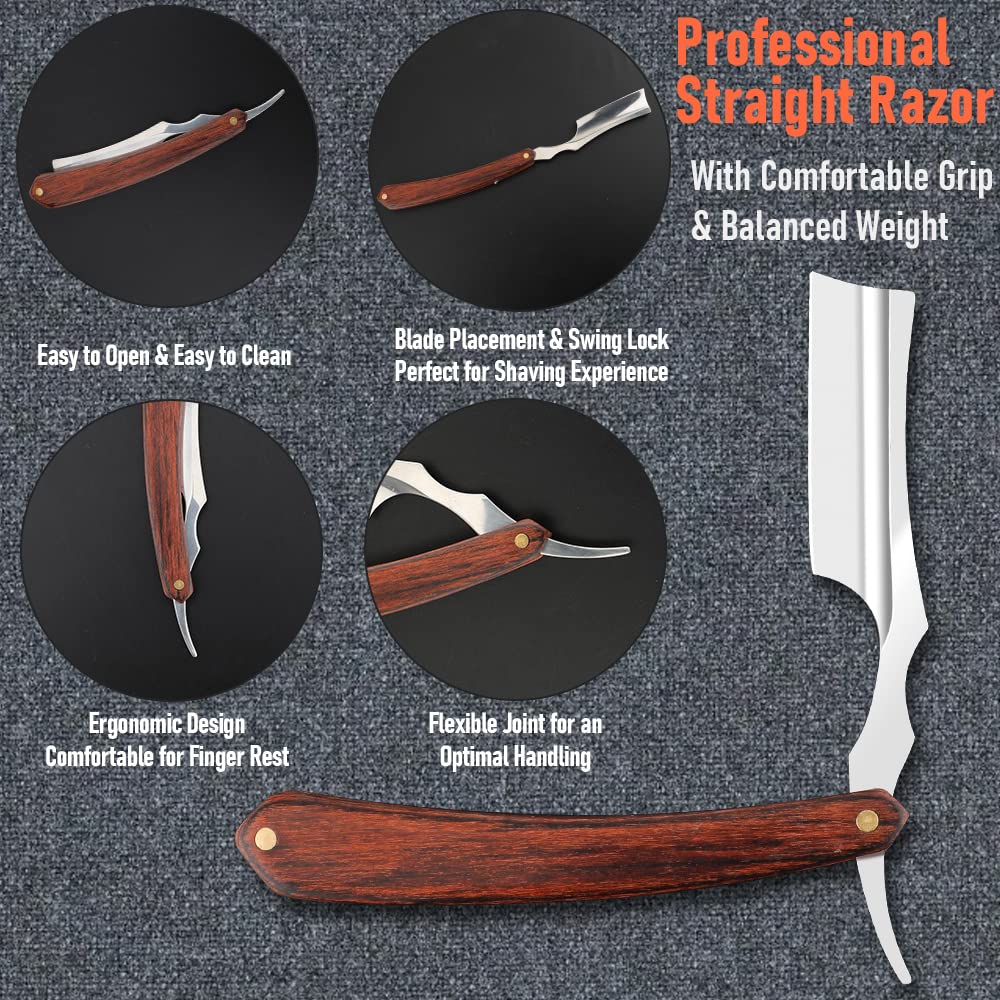 Straight Razor With Strope - Professional Straight Edge Barber Premium Stainless Steel Shaver With Shaving Strop for Men Home & Salon Grooming Using (NO.153)