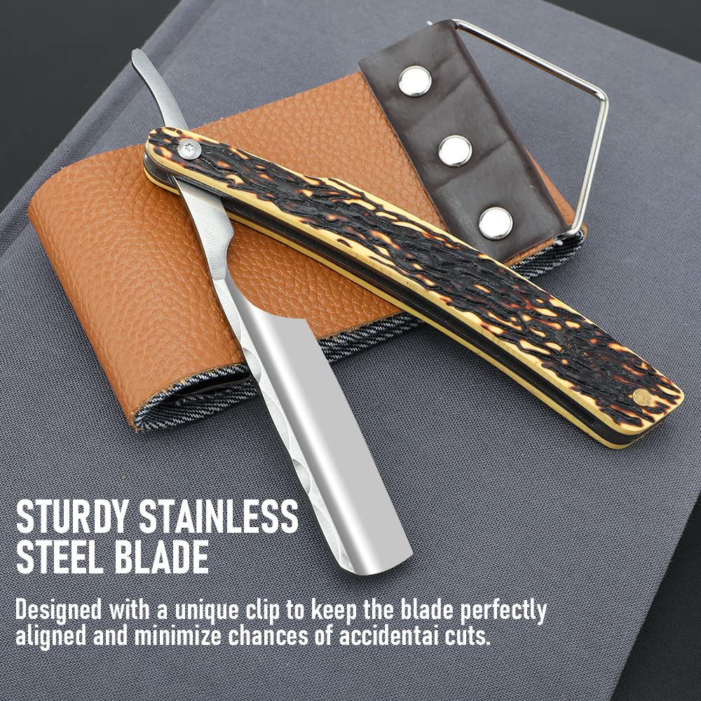 Straight Razor With Strope - Professional Straight Edge Barber Premium Stainless Steel Shaver With Shaving Strop for Men Home & Salon Grooming Using (NO.153)
