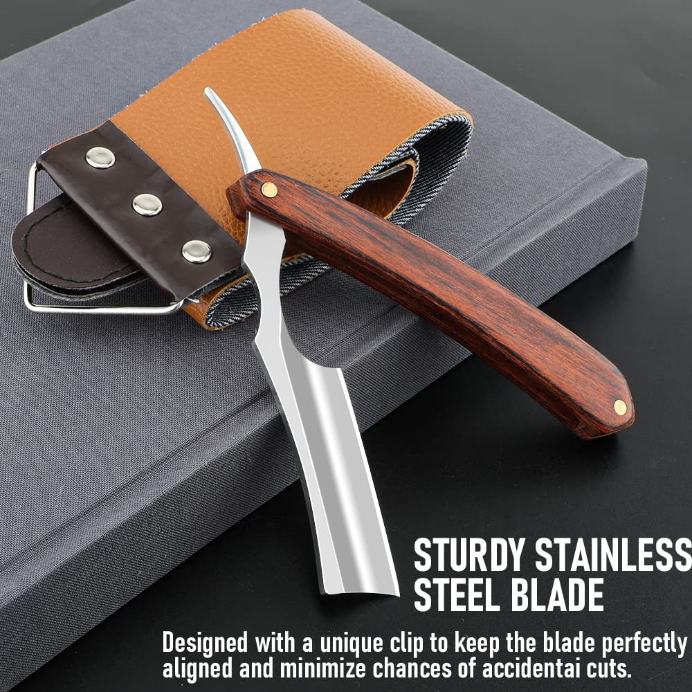 Straight Razor With Strope - Professional Straight Edge Barber Premium Stainless Steel Shaver With Shaving Strop for Men Home & Salon Grooming Using (NO.153)