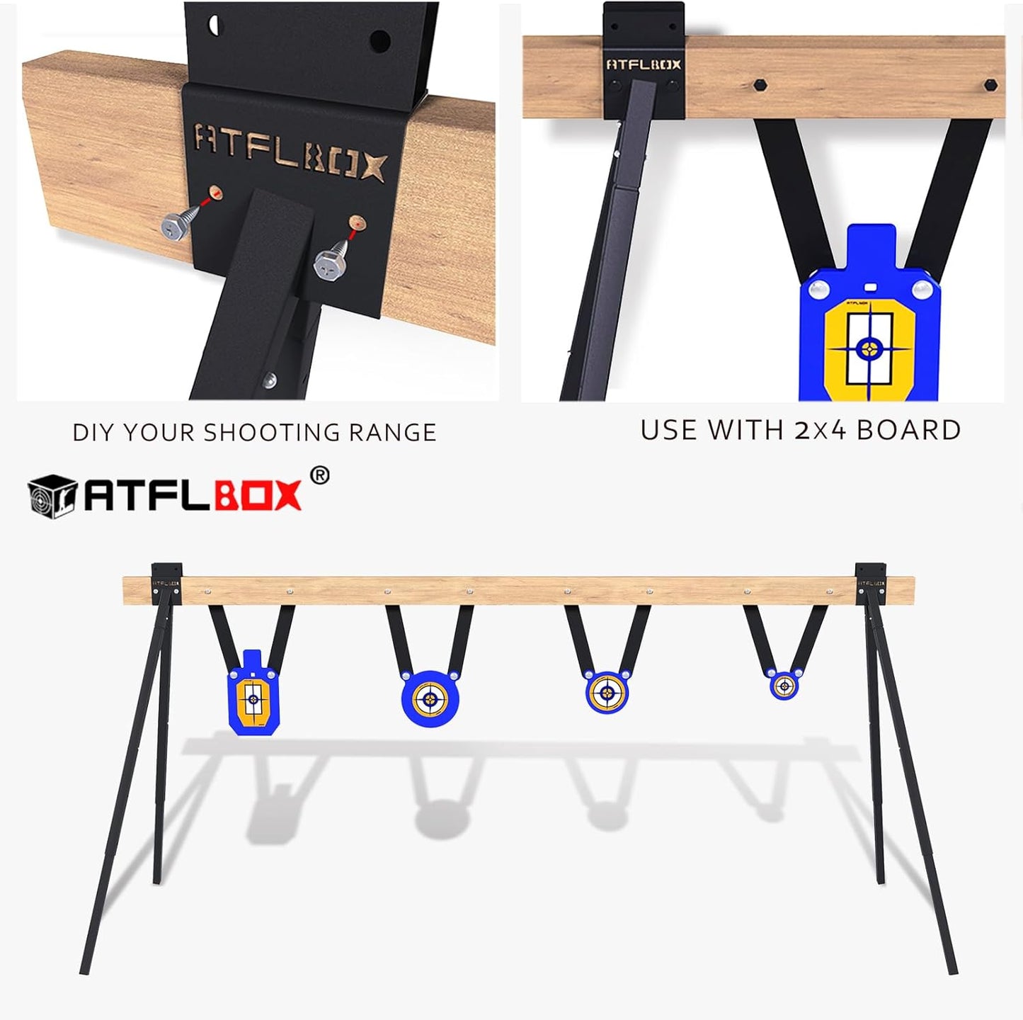 Steel Target for Shooting Stand System Set, 63 Inch Adjustable Height, 3/8'' Thick 7''x12'' Silhouette and 4'' 6'' 8'' Gong Targets, 10pcs Paper Targets and Target Holder Expansion Kit