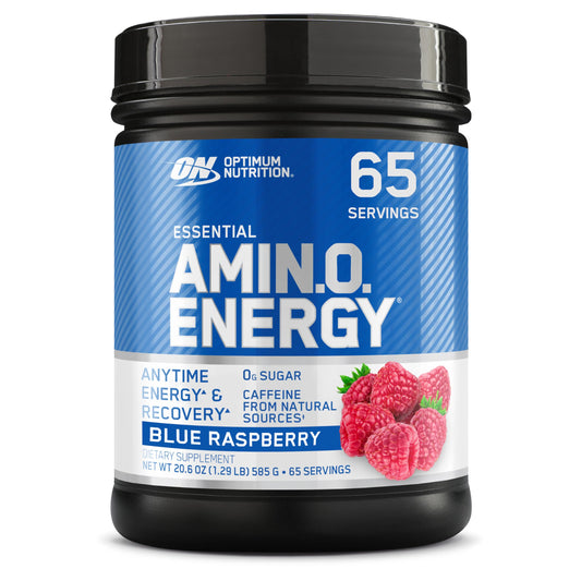 Optimum Nutrition Amino Energy - Pre Workout with Green Tea, BCAA, Amino Acids, Keto Friendly, Green Coffee Extract, Energy Powder - Blue Raspberry, 30 Servings (Packaging May Vary)