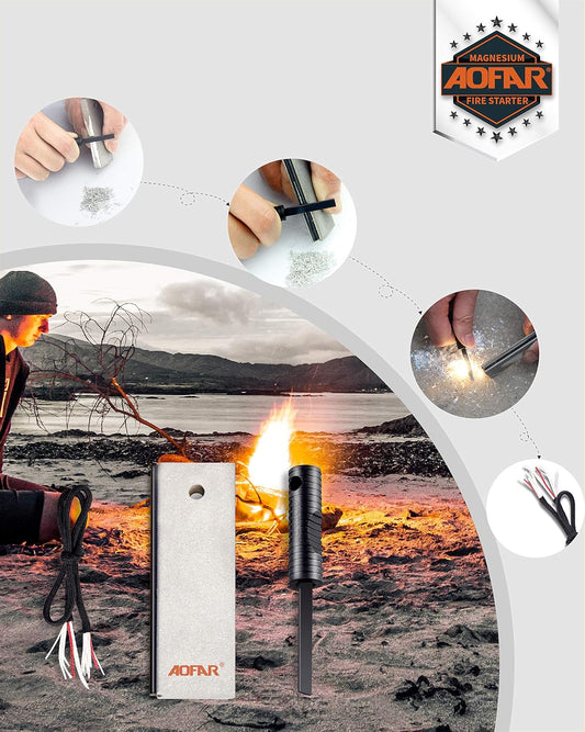 AOFAR Magnesium Fire Starter AF-374 (2-Pack) Outdoor Survival fire Striker kit