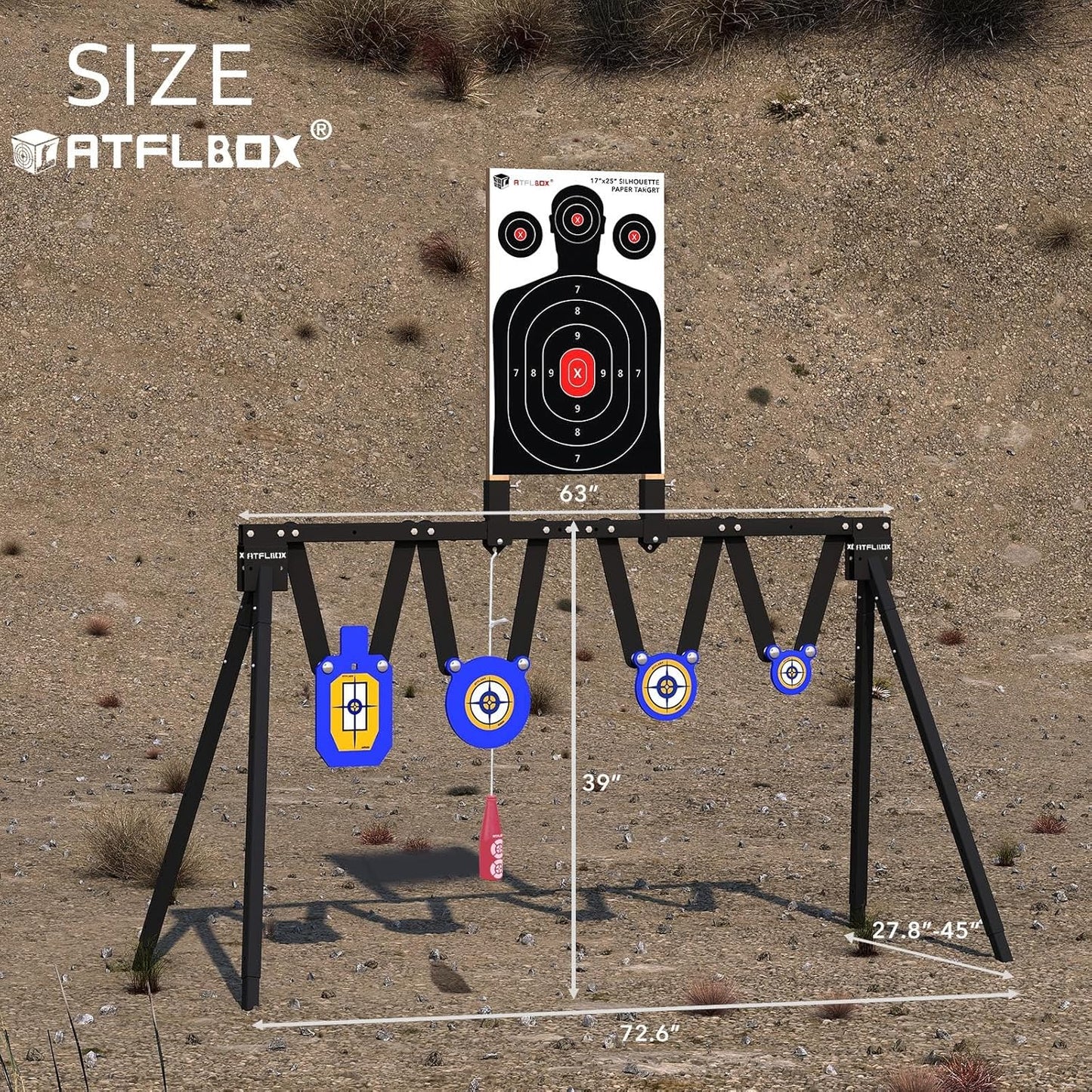 Steel Target for Shooting Stand System Set, 63 Inch Adjustable Height, 3/8'' Thick 7''x12'' Silhouette and 4'' 6'' 8'' Gong Targets, 10pcs Paper Targets and Target Holder Expansion Kit